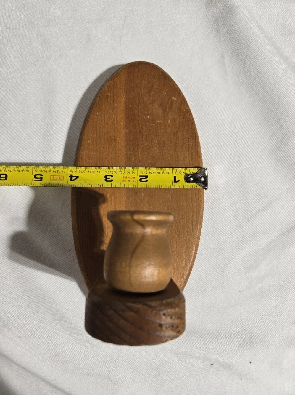 Vintage Wooden Wall Sconce Candle Holder Pair Mid Century Rustic Oval Wood Set 2